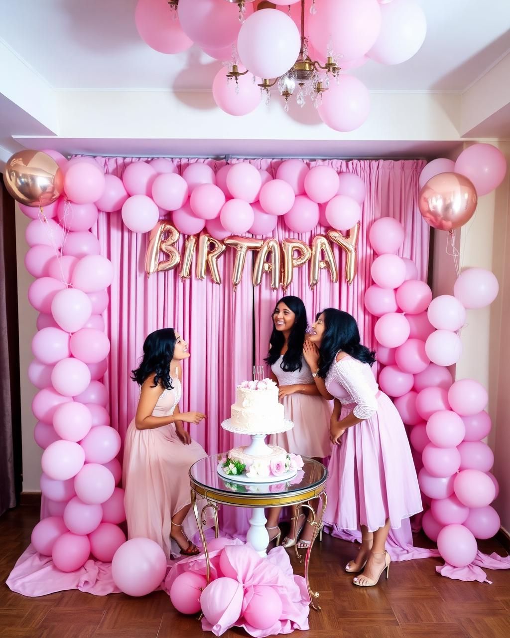 Birthday party with balloon arch