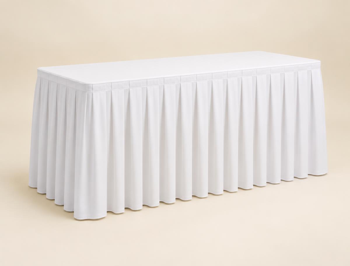 White Pleated Table Skirt rental